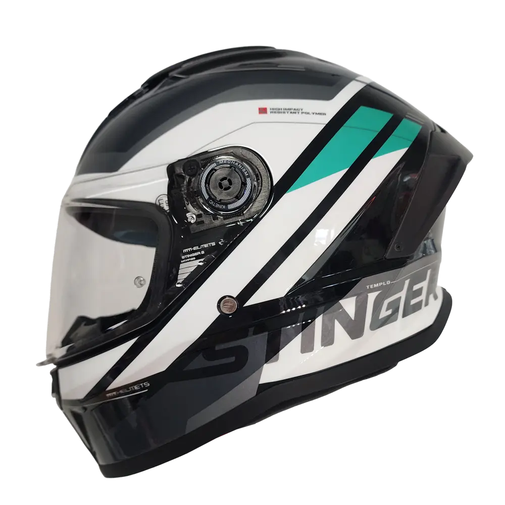CASCO MT FF126 STINGER 2 TEMPLO B6 NEGRO GRIS TURQUESA BRILLO